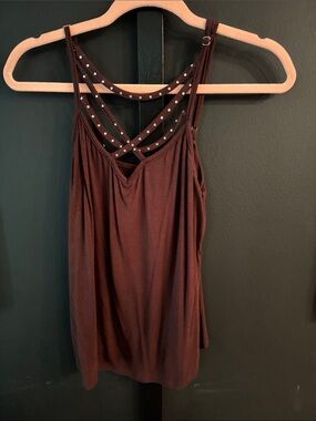 BKE Stud-Accent Strappy Tank Top in Deep Brown